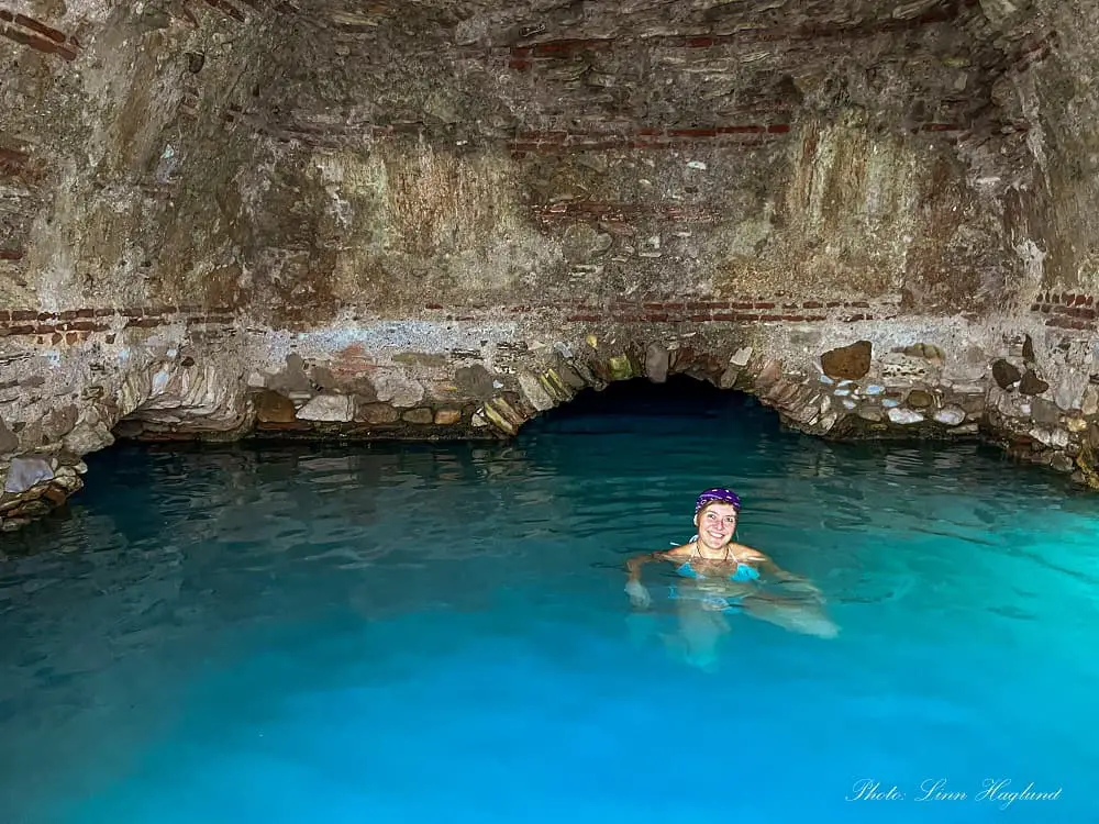 Me swimming inside the ancient Baños de Hedionda