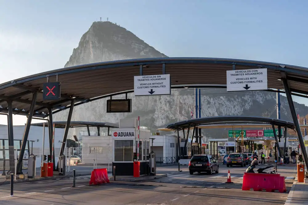 The border control between Spain and gibraltar which you must pass on a day trip to Gibraltar from Benalmadena.