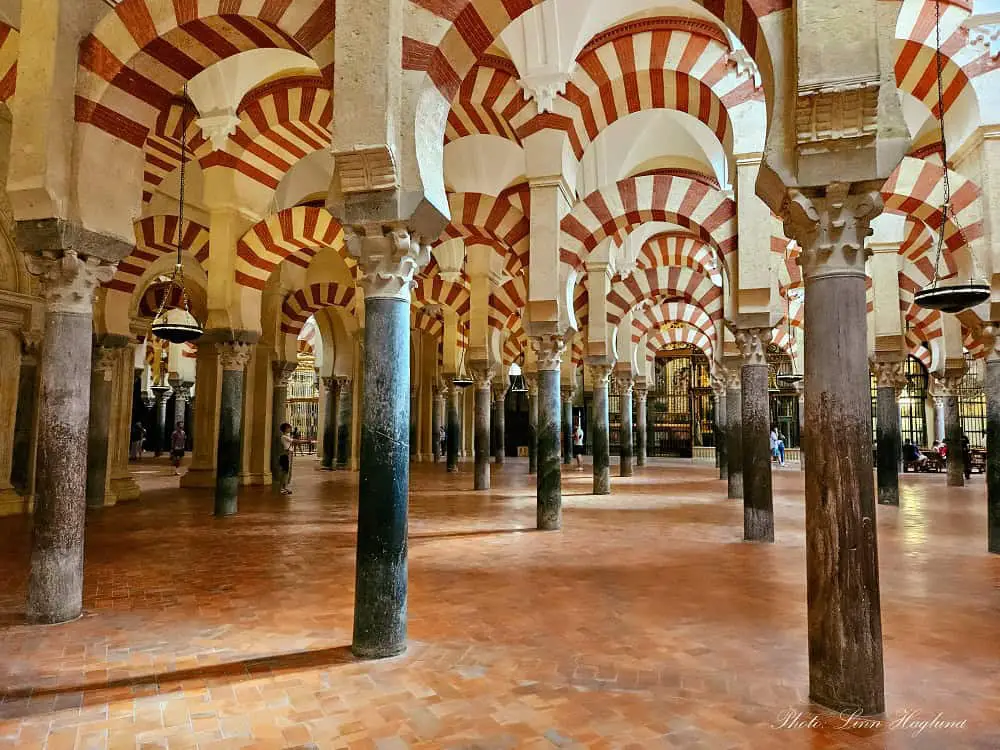 must see in Andalucia - large columns inside the Mosque-Cathedral in Cordoba.