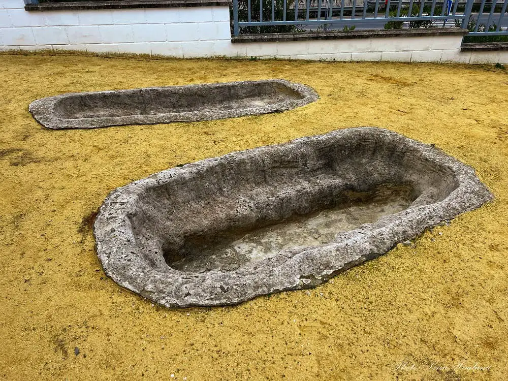 Two old stone graves at the Jewish Necropolis Lucena.