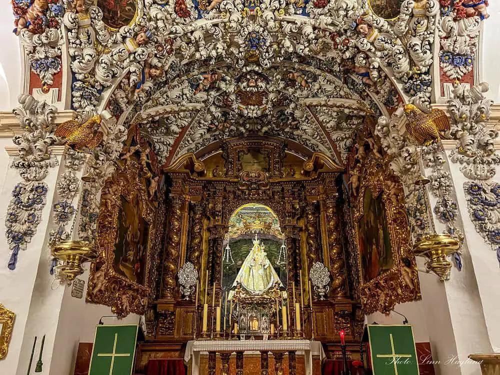 Colorful details at the altarpiece of Real Santuario de María Santísima de Araceli Lucena.